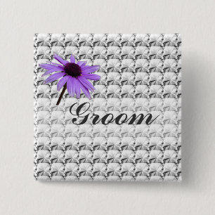 clear gem stones and daisy flower groom 2 inch square button