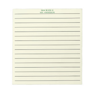 Clear Green Teacher Lined Paper From The Desk Of  Notepad
