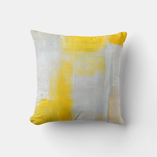 'Clear' Grey and Yellow Abstract Art Pillow (Front)