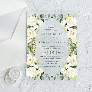 Clear Ivory Elegant Floral Wedding  Acrylic Invitations