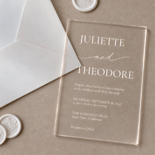 Clear Ivory Lettering Minimalist Wedding Acrylic Invitations