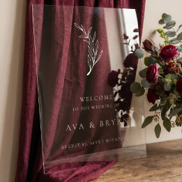 Clear Minimalist Olive Branch Wedding Welcome Sign