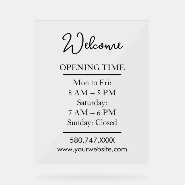 Clear Modern Small Business Hours Display (Front)