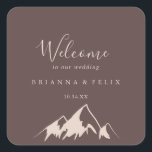 Clear Mountain Country Wedding Welcome Square Sticker<br><div class="desc">This clear mountain country wedding welcome square sticker is perfect for a rustic wedding. The design features an idyllic watercolor beige mountain.

These labels are perfect for hotel guest welcome bags and destination weddings.</div>