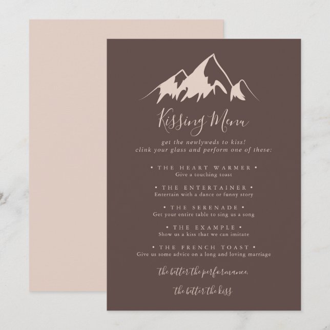 Clear Mountain Wedding Kissing Menu Game Card (Front/Back)
