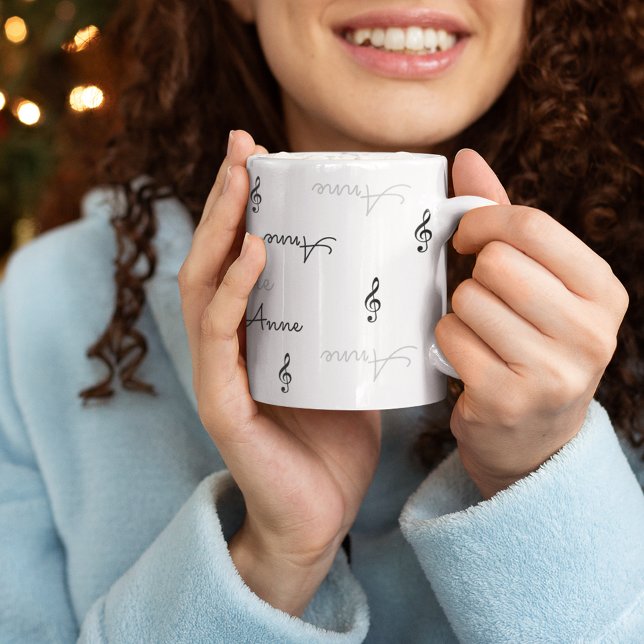 clear name typography + music treble clefs coffee mug (Creator Uploaded)