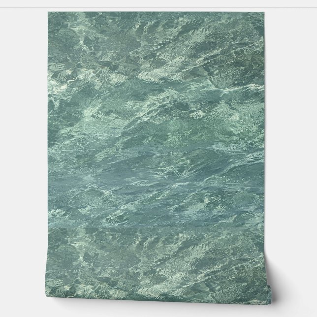 Clear  Ocean Water Patterns Beach Teal Blue Green Wallpaper (Unrolling)