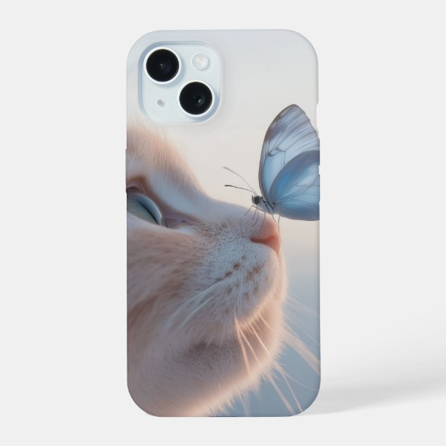 Clear Phone Case – Cute Cat with Butterfly Design (Back)