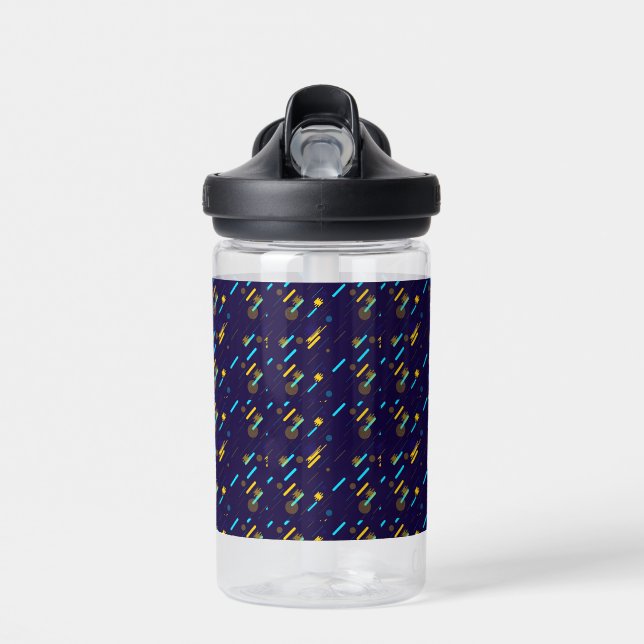 Clear plastic sippy cup with a dark blue sleeve water bottle (Front)