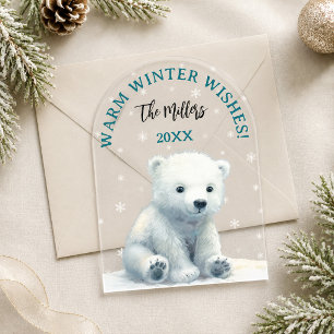 Clear Polar Bear Baby Christmas Card Acrylic Invitations