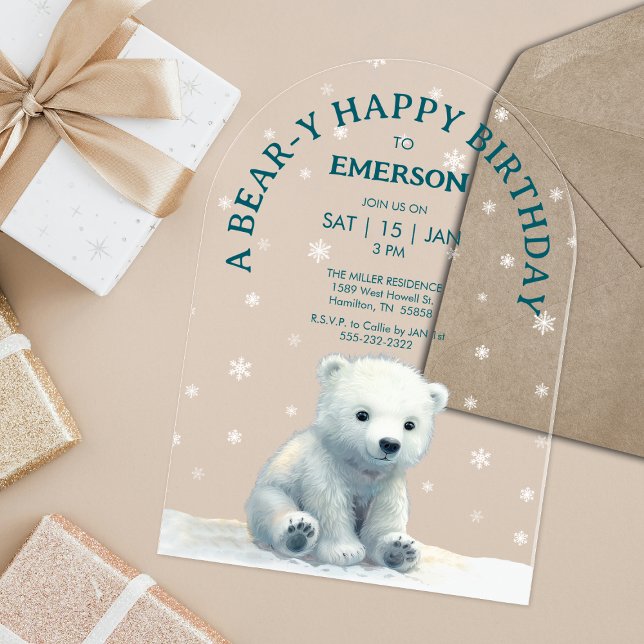 Clear Polar Bear Birthday Acrylic Invitations (Clear Polar Bear Birthday Acrylic Invitations)
