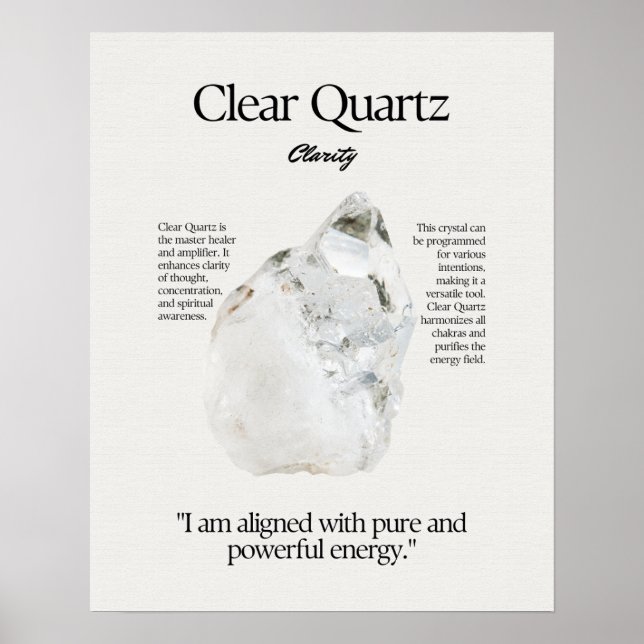 Clear Quartz Gem Crystal Meaning Card Poster (Front)