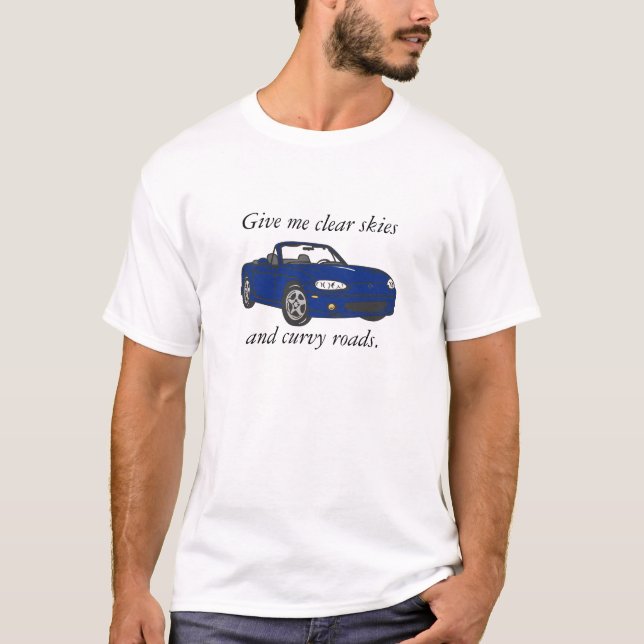 Clear Skies & Curvy Roads-Blue Large T-Shirt (Front)