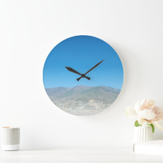 Clear Sky Over Mountain Landscape Large Clock