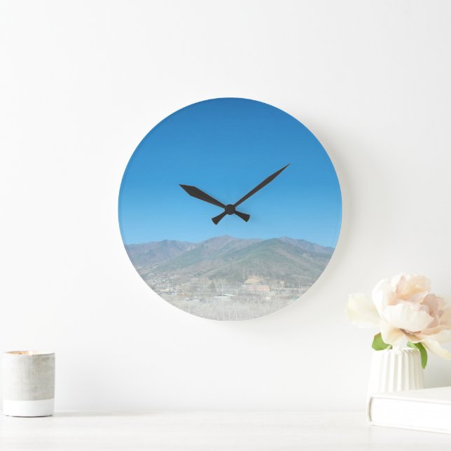 Clear Sky Over Mountain Landscape Large Clock (Home)