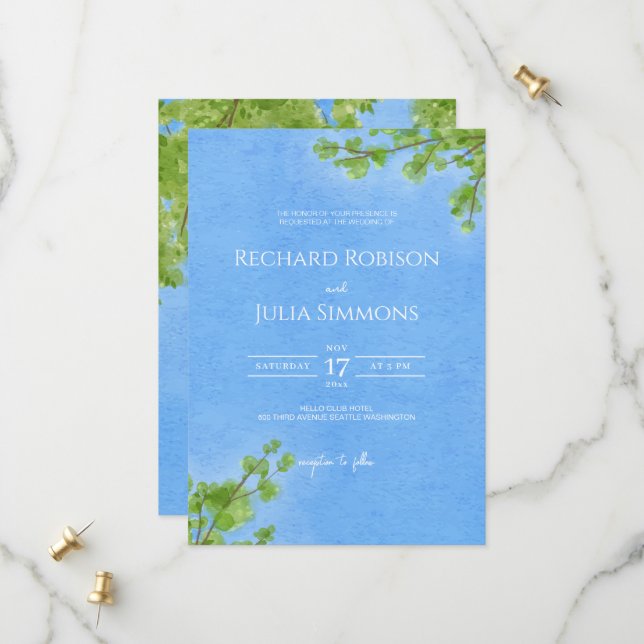 CLEAR Wedding Invitation / Watercolor Tree (Front/Back In Situ)