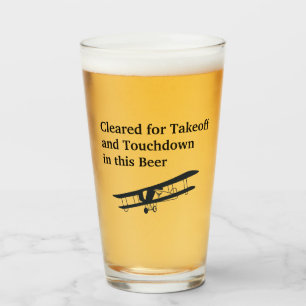 Cleared for Takeoff & Beer, Funny Aviation Joke Glass