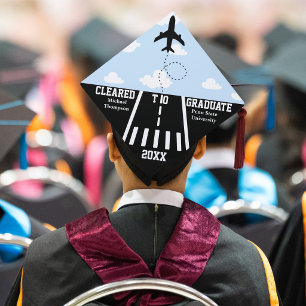 Cleared to Graduate Name Yr Runway Cloud Airplane Graduation Cap Topper