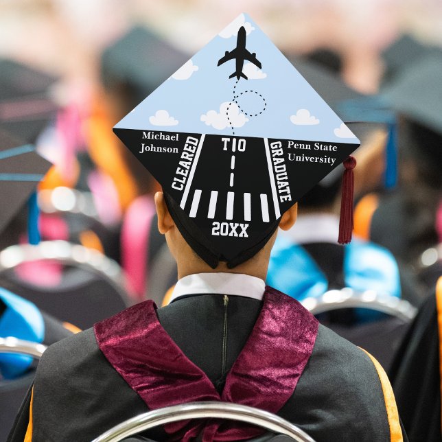 Cleared to Graduate Year Name Cloud Pilot Airplane Graduation Cap Topper (Creator Uploaded)