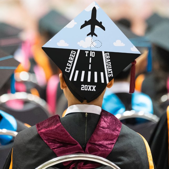 Cleared to Graduate Year Runway Clouds Airplane Graduation Cap Topper (Creator Uploaded)