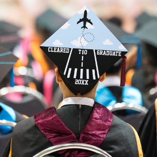 Cleared to Graduate Year Runway Clouds Airplane Graduation Cap Topper