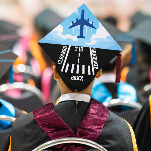 Cleared to Graduate Year Runway Clouds Airplane Graduation Cap Topper