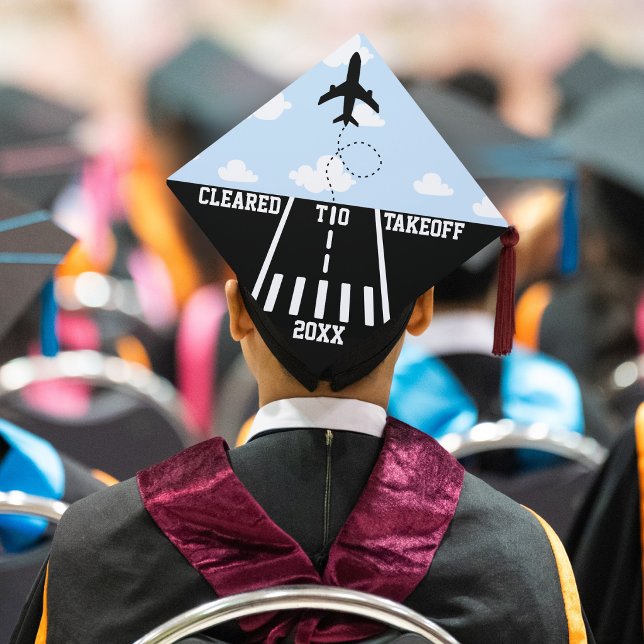 Cleared to Takeoff Year Airplane Runway Clouds Fun Graduation Cap Topper (Creator Uploaded)