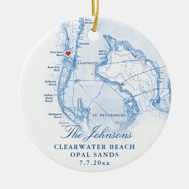 Clearwater Beach FL Map Newlywed First Christmas  Ceramic Ornament (Front)