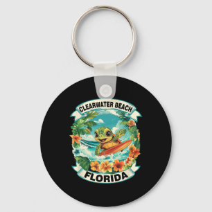 Clearwater Beach Florida Cute Sea Turtle Surfing S Keychain