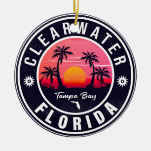 Clearwater Beach Florida Retro Sunset Souvenirs Ceramic Ornament