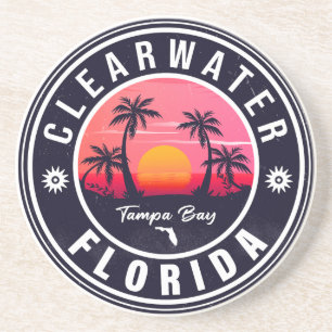 Clearwater Beach Florida Retro Sunset Souvenirs Coaster