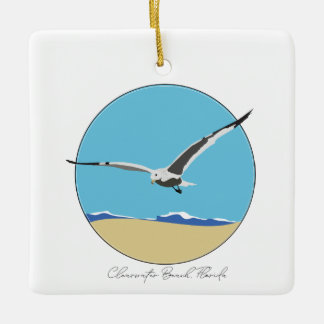 Clearwater Beach, Florida Sea Gull over Beach Ceramic Ornament