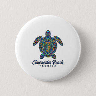 Clearwater Beach Florida Sea Turtle Vector Design_ 2 Inch Round Button