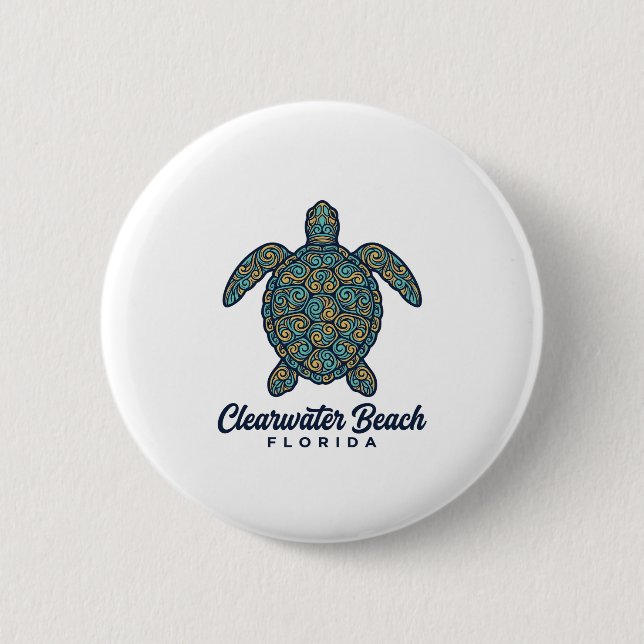 Clearwater Beach Florida Sea Turtle Vector Design_ 2 Inch Round Button (Front)