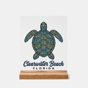 Clearwater Beach Florida Sea Turtle Vector Design_ Acrylic Sign