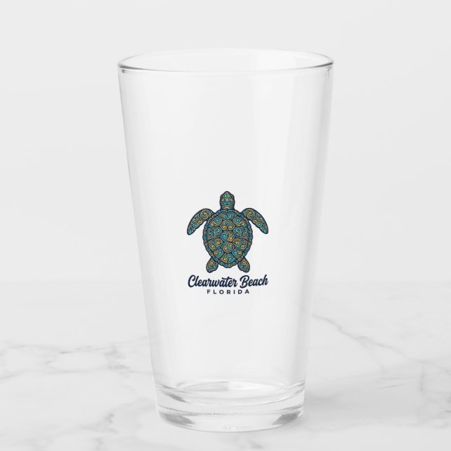 Clearwater Beach Florida Sea Turtle Vector Design_ Glass (Front)