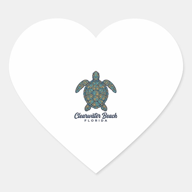 Clearwater Beach Florida Sea Turtle Vector Design_ Heart Sticker (Front)