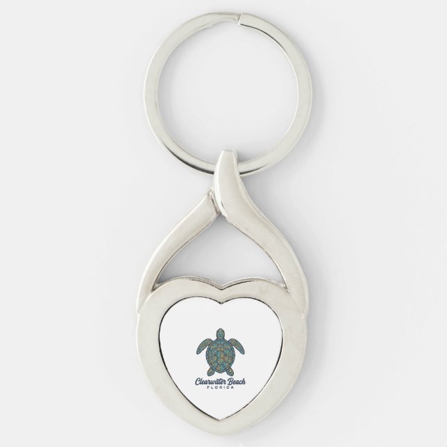 Clearwater Beach Florida Sea Turtle Vector Design_ Keychain (Front)
