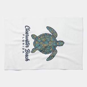 Clearwater Beach Florida Sea Turtle Vector Design_ Kitchen Towel