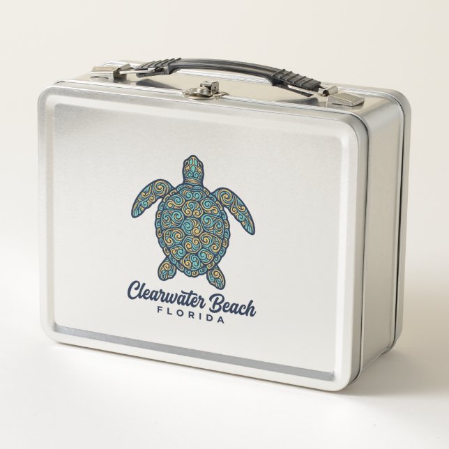 Clearwater Beach Florida Sea Turtle Vector Design_ Metal Lunch Box (Front)