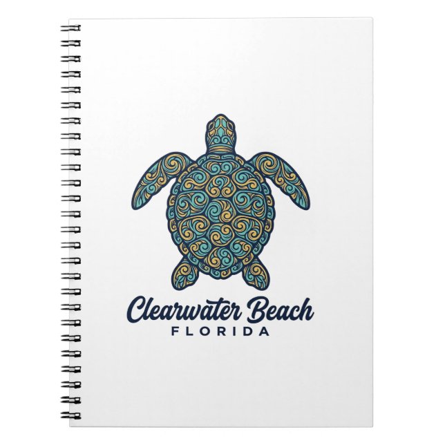 Clearwater Beach Florida Sea Turtle Vector Design_ Notebook (Front)