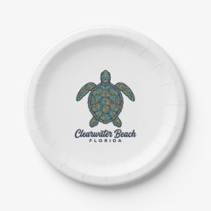 Clearwater Beach Florida Sea Turtle Vector Design_ Paper Plate