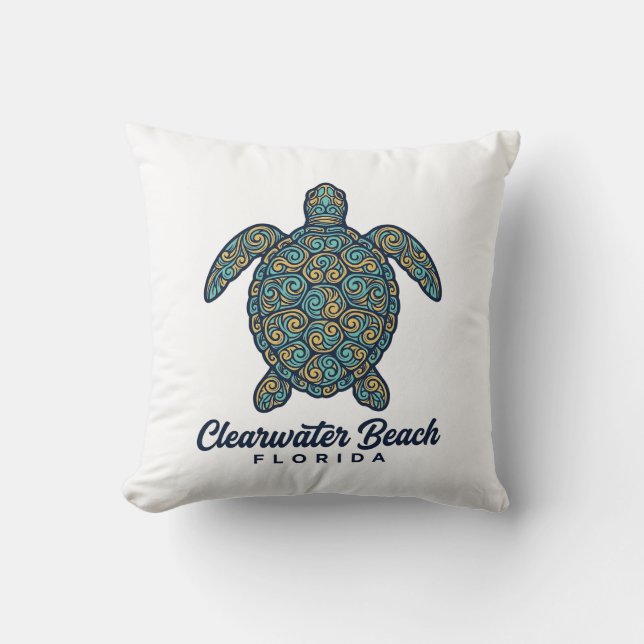 Clearwater Beach Florida Sea Turtle Vector Design_ Throw Pillow (Front)