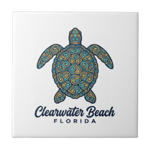 Clearwater Beach Florida Sea Turtle Vector Design_ Tile