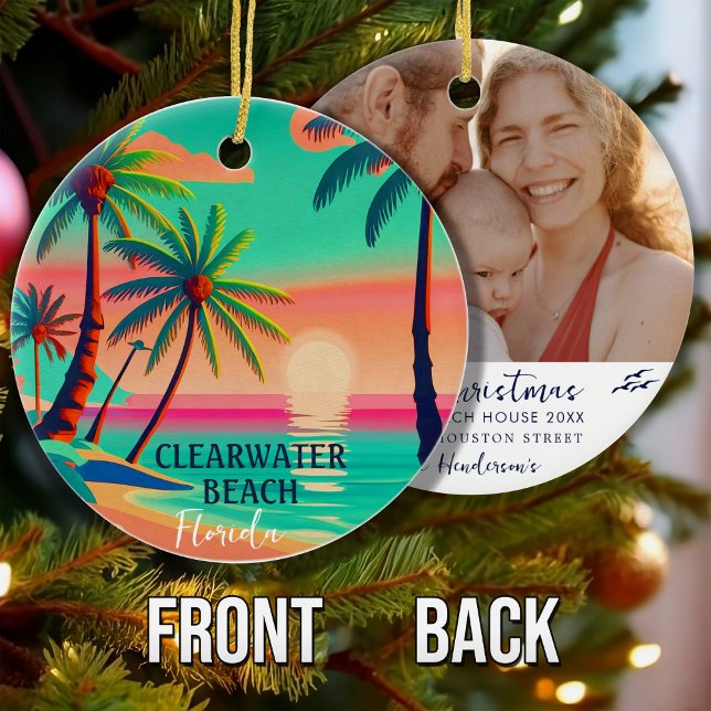 Clearwater Beach Florida Tropical Palm Tree 1950s Ceramic Ornament (Creator Uploaded)