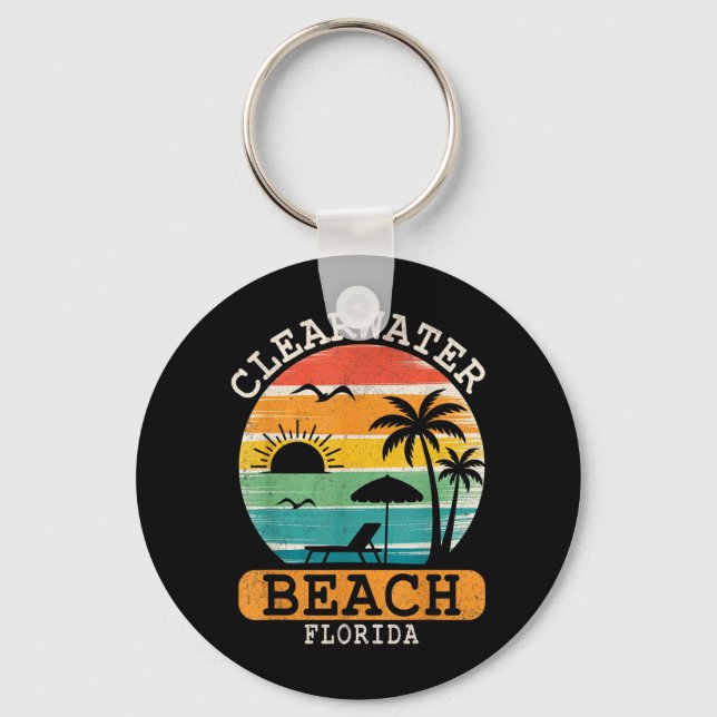 Clearwater Beach Florida Tropical Sunset Summer Keychain (Front)
