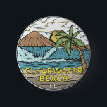 Clearwater Beach Florida Vintage 2 Inch Round Button<br><div class="desc">Clearwater Beach hand drawn illustration with mountains and ocean waves in the background. Perfect for anyone who loves to visit Clearwater Beach.</div>