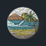 Clearwater Beach Florida Vintage 2 Inch Round Button<br><div class="desc">Clearwater Beach hand drawn illustration with mountains and ocean waves in the background. Perfect for anyone who loves to visit Clearwater Beach.</div>