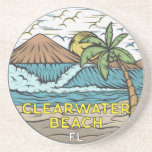 Clearwater Beach Florida Vintage Coaster<br><div class="desc">Clearwater Beach hand drawn illustration with mountains and ocean waves in the background. Perfect for anyone who loves to visit Clearwater Beach.</div>