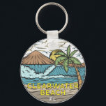 Clearwater Beach Florida Vintage Keychain<br><div class="desc">Clearwater Beach hand drawn illustration with mountains and ocean waves in the background. Perfect for anyone who loves to visit Clearwater Beach.</div>